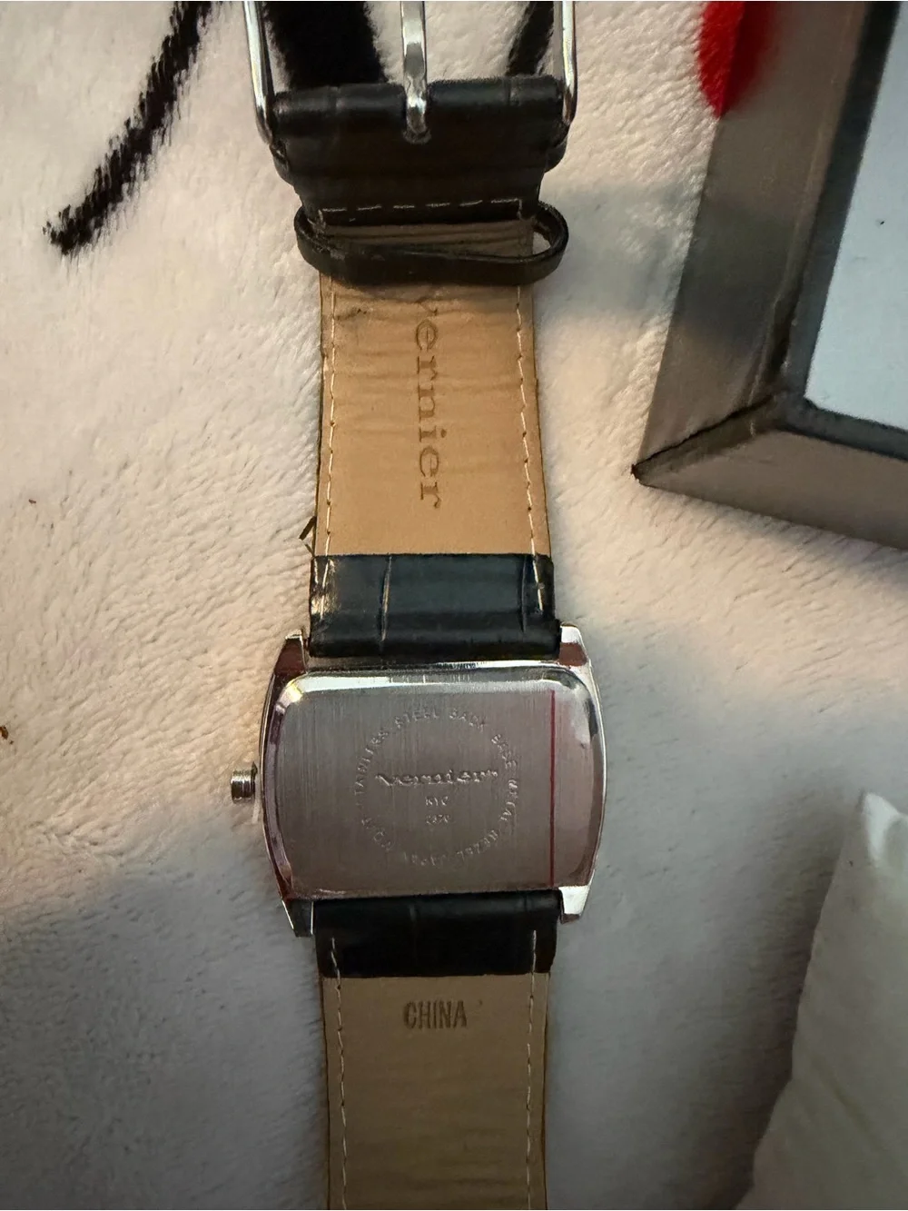 Vernier Men's Black Leather Watch with NYC skyline very unique